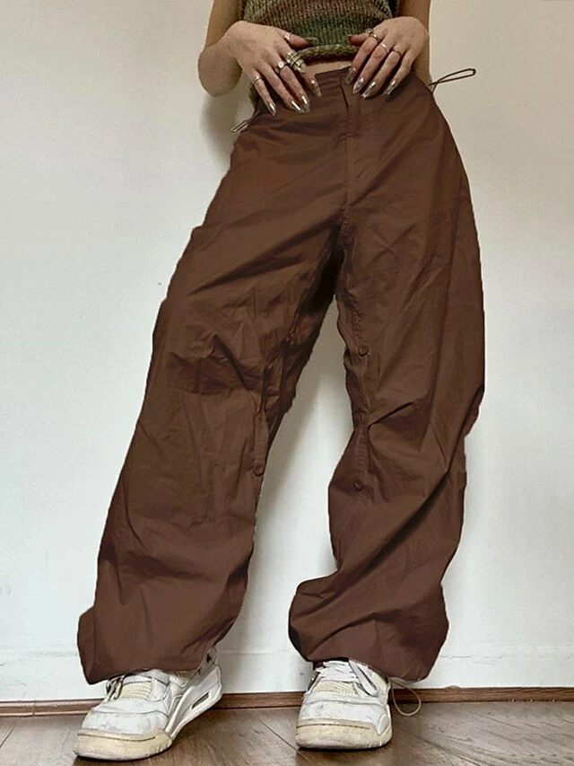 Women‘s Cargo Parachute pants Trousers Baggy Full Length Cotton Blend Side Pockets Baggy Micro-elastic Mid Waist Fashion Casual Weekend Black Brown S M Summer Spring &Fall 6 Women‘s Cargo Parachute pants Trousers Baggy Full Length Cotton Blend Side Pockets Baggy Micro-elastic Mid Waist Fashion Casual Weekend Black Brown S M Summer Spring &Fall - Image 4