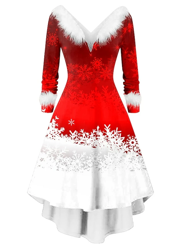 Women's Christmas Swing Dress Vintage Dress Midi Dress Green Silver Wine Red Brown White Long Sleeve Print Plus High Low Print Winter Fall V Neck Vintage Romantic Traditional 2022 S M L XL 2XL 9 Women's Christmas Swing Dress Vintage Dress Midi Dress Green Silver Wine Red Brown White Long Sleeve Print Plus High Low Print Winter Fall V Neck Vintage Romantic Traditional 2022 S M L XL 2XL - Image 7