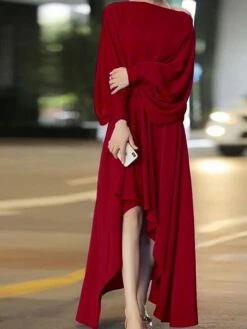 Women's Semi Formal Dress Plain Dress High Low Dress Long Dress Maxi Dress Ruched Asymmetrical Party Date Going Out Elegant Classic Crew Neck Long Sleeve 2023 Loose Fit Yellow Red Purple Color S M L -LIGHTINTHEBOX Shop jjjeze1694426590995
