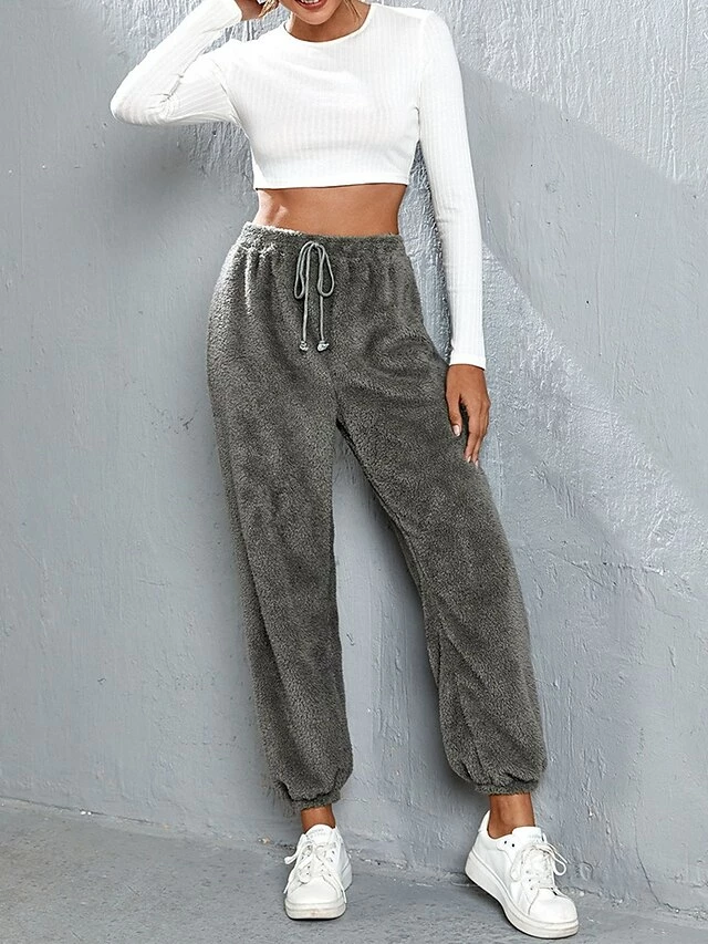 Women's Fleece Pants Sweatpants Chinos Pants Trousers Flannel Dark Brown Black Pink High Waist Fashion Streetwear Daily Wear Vacation Casual Daily Micro-elastic Full Length Comfy Solid Colored XS S M 6 Women's Fleece Pants Sweatpants Chinos Pants Trousers Flannel Dark Brown Black Pink High Waist Fashion Streetwear Daily Wear Vacation Casual Daily Micro-elastic Full Length Comfy Solid Colored XS S M - Image 4