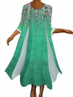 Women's Dress Set Two Piece Dress Long Dress Maxi Dress Blue Green Long Sleeve Color Block Print Summer Spring Crew Neck Vacation Winter Dress Fall Dress Loose Fit 2023 S M L XL XXL 3XL 4XL 5XL -LIGHTINTHEBOX Shop jjwptn1663758523539
