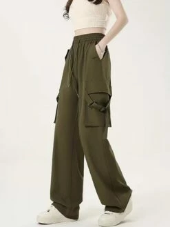 Women's Cargo Pants Wide Leg Pants Trousers Full Length Pocket Baggy Micro-elastic High Rise Fashion Streetwear Street Daily Wear Black Pink S M Fall Winter -LIGHTINTHEBOX Shop jkrhts1692257395204