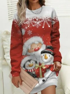 Women‘s Christmas Casual Dress Sweatshirt Dress Mini Dress Warm Fashion Outdoor Holiday Crew Neck Print Santa Claus Tree Loose Fit Black Burgundy Blue S M L XL XXL -LIGHTINTHEBOX Shop jkryrm1694156201355