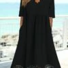 Women's Casual Dress Midi Dress Black Half Sleeve Pure Color Hollow Out Summer Spring Scalloped Neck Casual Loose Fit 2023 S M L XL XXL 3XL -LIGHTINTHEBOX Shop jkzbcb1659428835480