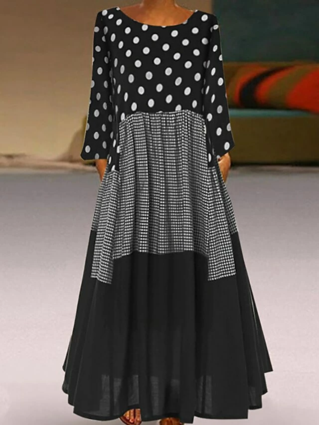 Women‘s Plus Size Curve Holiday Dress Polka Dot Crew Neck Print Long Sleeve Fall Spring Casual Maxi Long Dress Daily Weekend Dress Cotton 5 Women‘s Plus Size Curve Holiday Dress Polka Dot Crew Neck Print Long Sleeve Fall Spring Casual Maxi Long Dress Daily Weekend Dress Cotton - Image 3