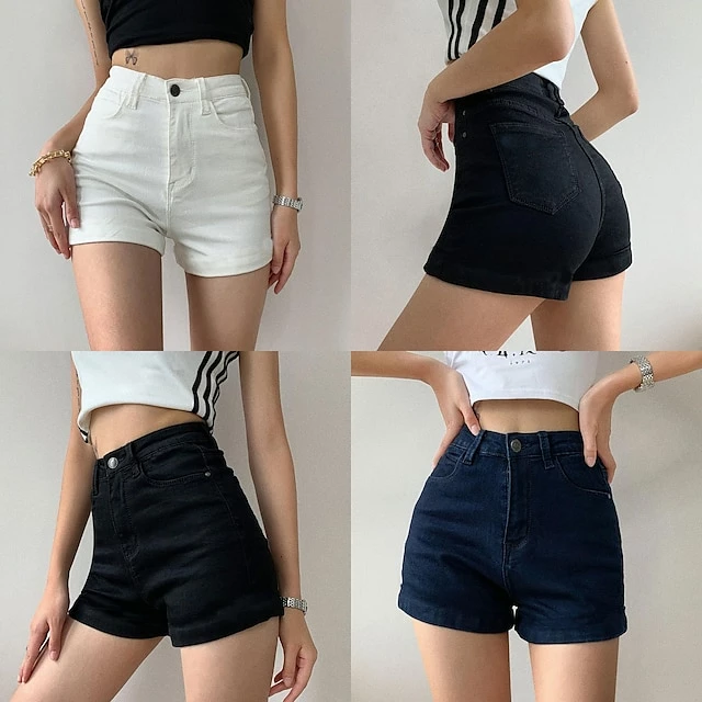 Women's Shorts Jeans Patchwork Plain Classic Modern Regular Spring &Fall Black White Dark Blue Light Blue Grey 5 Women's Shorts Jeans Patchwork Plain Classic Modern Regular Spring &Fall Black White Dark Blue Light Blue Grey - Image 3