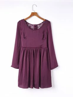 Women's Work Dress Casual Dress Sheath Dress Fashion Winter Dress Daily Mini Dress Lace Ruched Crew Neck Long Sleeve Plain Regular Fit Purple Fall Winter S M L XL -LIGHTINTHEBOX Shop jleytc1695636093890