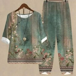 Women's Shirt Pants Sets Black Pink Blue Graphic Floral Print Short Sleeve Casual Daily Basic Round Neck Regular Fit Fall & Winter