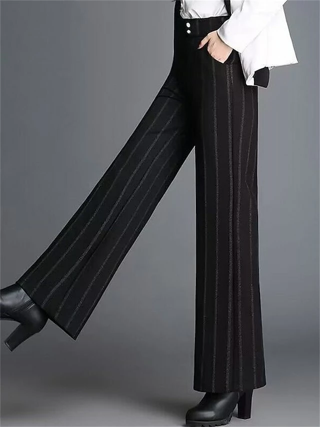Women‘s Wide Leg Dress Pants Striped Trousers Full Length Fashion Streetwear Street Daily Pinstripes XXXL Fall Winter 7 Women‘s Wide Leg Dress Pants Striped Trousers Full Length Fashion Streetwear Street Daily Pinstripes XXXL Fall Winter - Image 5