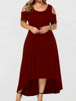 Women‘s Plus Size Curve Holiday Dress Solid Color Crew Neck Short Sleeve Fall Spring Elegant Casual Maxi Long Dress Daily Holiday Dress