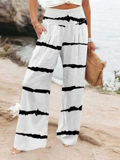 Women's Wide Leg Pants Trousers Baggy Full Length Cotton Baggy Print Micro-elastic High Waist Coastal grandma style Office / Career Vacation Leopard Black S M -LIGHTINTHEBOX Shop jnfmwc1681885529216