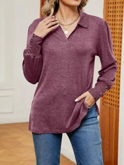 Shirt Blouse Women's Black Navy Blue Fuchsia Solid / Plain Color Button Daily Fashion Shirt Collar Regular Fit S