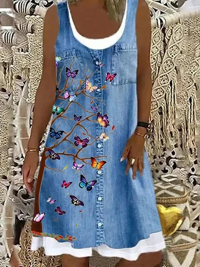 Women‘s Casual Dress Midi Dress Blue Sleeveless Animal Print Spring Summer Boat Neck Casual 2023 S M L XL XXL 3XL 3 Women‘s Casual Dress Midi Dress Blue Sleeveless Animal Print Spring Summer Boat Neck Casual 2023 S M L XL XXL 3XL