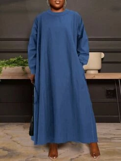 Women's Work Dress Shift Dress Semi Formal Dress Fashion Long Dress Maxi Dress Pocket Crew Neck Long Sleeve Plain Loose Fit Black Brown Light Blue Fall Winter S M L XL XXL -LIGHTINTHEBOX Shop jnsqvh1694160322695