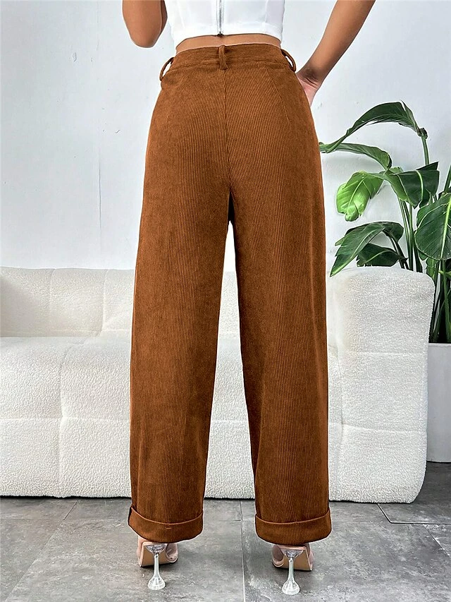 Women‘s Chinos Corduroy Pants Trousers Straight Full Length Micro-elastic High Waist Fashion Streetwear Street Daily Dark Brown S M Fall Winter 4 Women‘s Chinos Corduroy Pants Trousers Straight Full Length Micro-elastic High Waist Fashion Streetwear Street Daily Dark Brown S M Fall Winter - Image 2