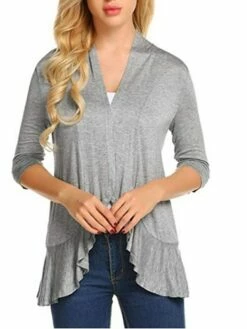 Women's Shirt Blouse Shrugs Black Wine Blue Plain Ruffle 3/4 Length Sleeve Daily Weekend Streetwear Casual V Neck Regular Fit 14 Women's Shirt Blouse Shrugs Black Wine Blue Plain Ruffle 3/4 Length Sleeve Daily Weekend Streetwear Casual V Neck Regular Fit -LIGHTINTHEBOX Shop jonfxl1657776872729