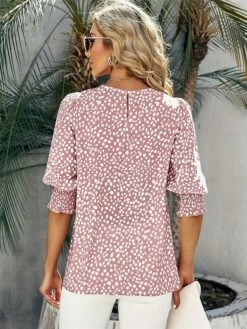 Shirt Blouse Women's Black Pink Green Spot Print Daily Fashion Round Neck Regular Fit S -LIGHTINTHEBOX Shop jpavbj1694686580880