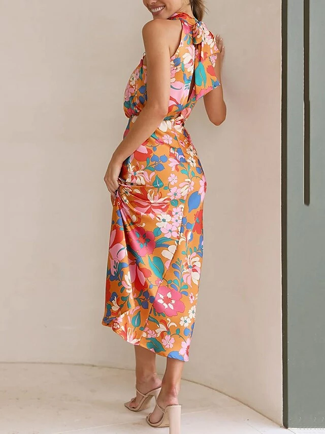 Women's Prom Dress Party Dress Satin Dress Long Dress Maxi Dress White Blue Orange Sleeveless Floral Ruched Fall Winter Autumn Halter Neck Fashion Evening Party Vacation 2023 S M L XL 11 Women's Prom Dress Party Dress Satin Dress Long Dress Maxi Dress White Blue Orange Sleeveless Floral Ruched Fall Winter Autumn Halter Neck Fashion Evening Party Vacation 2023 S M L XL - Image 9