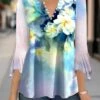 Women's Shirt Blouse Pink Blue Floral Button Print 3/4 Length Sleeve Casual Holiday Fashion Round Neck Regular Fit Floral Spring &Fall -LIGHTINTHEBOX Shop jqtlkc1694574666643