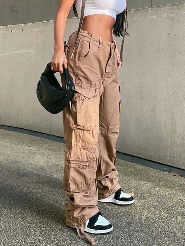 Women's Cargo Pants Pants Trousers Baggy Full Length Cotton Blend Baggy Micro-elastic Mid Waist Fashion Casual Office Black Green S M Autumn / Fall 4 Women's Cargo Pants Pants Trousers Baggy Full Length Cotton Blend Baggy Micro-elastic Mid Waist Fashion Casual Office Black Green S M Autumn / Fall - Image 2