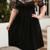 Women's Plus Size Curve Party Dress Lace Dress Semi Formal Dress Solid Color Midi Dress Short Sleeve Lace Crew Neck Fashion Party ArmyGreen Black Fall Winter XL XXL 3XL 4XL -LIGHTINTHEBOX Shop jrfhpi1695813608750