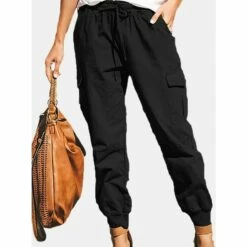 Women's Cargo Pants Baggy Full Length Cotton Blend Pocket Baggy Mid Waist Streetwear Casual / Sporty Outdoor Weekend Black Army Green S M Summer Spring &Fall