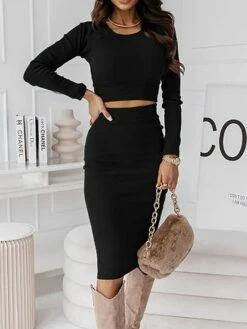 Women's Two Piece Dress Set Casual Dress Skirt Set Outdoor Daily Fashion Sexy Ribbed Midi Dress Crew Neck Long Sleeve Plain Regular Fit Black Wine Green Fall Winter S M L XL 20 Women's Two Piece Dress Set Casual Dress Skirt Set Outdoor Daily Fashion Sexy Ribbed Midi Dress Crew Neck Long Sleeve Plain Regular Fit Black Wine Green Fall Winter S M L XL -LIGHTINTHEBOX Shop jryxji1695268228572