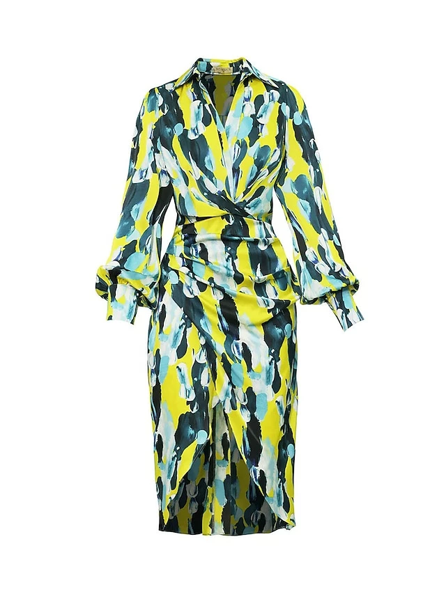 Women's Shirt Dress Casual Dress Bodycon Midi Dress Outdoor Daily Date Polyester Fashion Modern Shirt Collar Button Print Long Sleeve Summer Spring Fall 2023 Regular Fit Orange Green Color Block S M 7 Women's Shirt Dress Casual Dress Bodycon Midi Dress Outdoor Daily Date Polyester Fashion Modern Shirt Collar Button Print Long Sleeve Summer Spring Fall 2023 Regular Fit Orange Green Color Block S M - Image 5