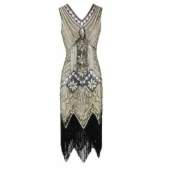 Women's Retro 1920s Fringe Dress Midi Dress Party Halloween Sequins Tassel Fringe Floral V Neck Sleeveless Regular Fit Spring Fall 2023 Black White S M L XL -LIGHTINTHEBOX Shop jsoemd1692610415755