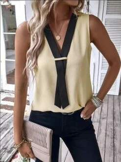 Women's Tank Top Black Brown Green Color Block Sleeveless Casual Basic V Neck Regular Fit -LIGHTINTHEBOX Shop jtioni1679912968412