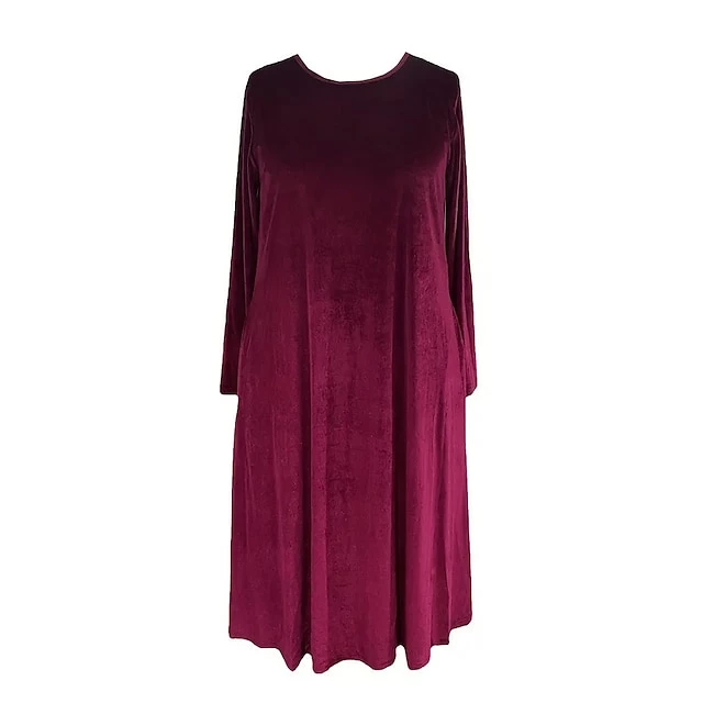 Women‘s Velvet Dress Shift Dress Caftan Dress Long Dress Maxi Dress Green Black Purple Long Sleeve Pure Color Pocket Winter Fall Spring Crew Neck Mature Winter Dress Daily Vacation 2023 5 Women‘s Velvet Dress Shift Dress Caftan Dress Long Dress Maxi Dress Green Black Purple Long Sleeve Pure Color Pocket Winter Fall Spring Crew Neck Mature Winter Dress Daily Vacation 2023 - Image 3