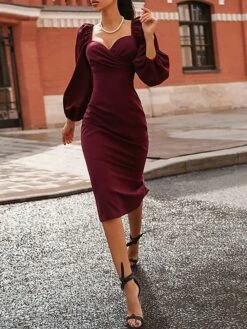 Women's Work Dress Sheath Dress Semi Formal Dress Fashion Winter Dress Office Daily Midi Dress Backless Off Shoulder Long Sleeve Plain Regular Fit Black Wine Fall Winter S M L -LIGHTINTHEBOX Shop jttknr1697098982906