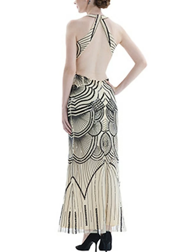 Women's Retro 1920s Sequin Dress Long Dress Maxi Dress Party Evening Party Sequins Backless Geometric Halter Neck Sleeveless Regular Fit Spring Fall 2023 Black Gold S M L XL 9 Women's Retro 1920s Sequin Dress Long Dress Maxi Dress Party Evening Party Sequins Backless Geometric Halter Neck Sleeveless Regular Fit Spring Fall 2023 Black Gold S M L XL - Image 7