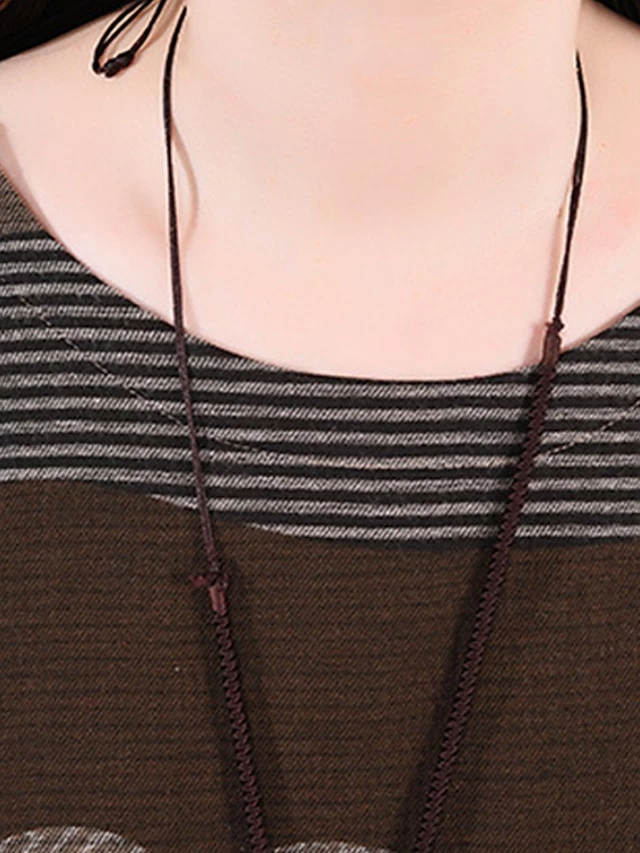 Women's Casual Dress Cotton Linen Dress Loose Dress Midi Dress Cotton Basic Classic Outdoor Daily Vacation Crew Neck Print Long Sleeve Spring Fall Winter 2023 Loose Fit Wine Brown Striped M L XL 2XL 12 Women's Casual Dress Cotton Linen Dress Loose Dress Midi Dress Cotton Basic Classic Outdoor Daily Vacation Crew Neck Print Long Sleeve Spring Fall Winter 2023 Loose Fit Wine Brown Striped M L XL 2XL - Image 10