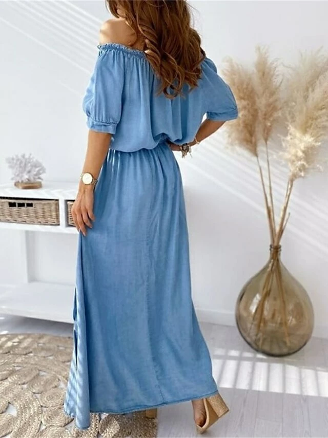 Women's Two Piece Dress Set Casual Dress Skirt Set Outdoor Daily Modern Casual Pocket Drawstring Long Dress Maxi Dress Off Shoulder Half Sleeve Floral Loose Fit Blue Gray Summer Spring S M L XL XXL 5 Women's Two Piece Dress Set Casual Dress Skirt Set Outdoor Daily Modern Casual Pocket Drawstring Long Dress Maxi Dress Off Shoulder Half Sleeve Floral Loose Fit Blue Gray Summer Spring S M L XL XXL - Image 3
