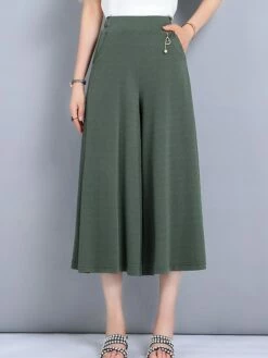 Women's Wide Leg Slacks Capri Shorts Ankle-Length Active Fashion Outdoor Street Claret Black XL 2XL Fall Winter