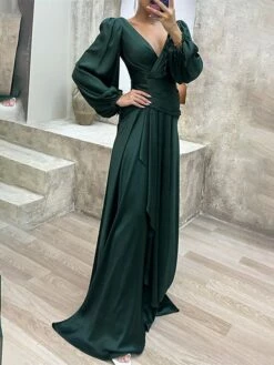 Women's Prom Dress Party Dress Satin Dress Long Dress Maxi Dress Wine Purple Green Long Sleeve Pure Color Lace Up Fall Winter Autumn V Neck Fashion Winter Dress Evening Party Vacation 2023 S M L XL -LIGHTINTHEBOX Shop jvwzyh1694596889869