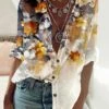 Women's Shirt Blouse Yellow Floral Button Print Long Sleeve Casual Holiday Basic V Neck Regular Fit Floral Spring Fall -LIGHTINTHEBOX Shop jwegft1676884301616