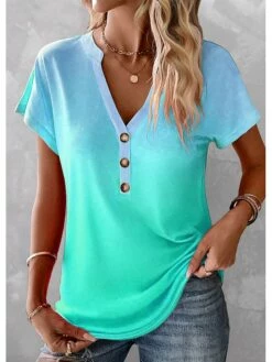 Women's T Shirt Tee Blouse Red Blue Purple Color Gradient Button Print Short Sleeve Casual Basic Neon & Bright V Neck Regular Fit 13 Women's T Shirt Tee Blouse Red Blue Purple Color Gradient Button Print Short Sleeve Casual Basic Neon & Bright V Neck Regular Fit -LIGHTINTHEBOX Shop jxdawi1684402298546