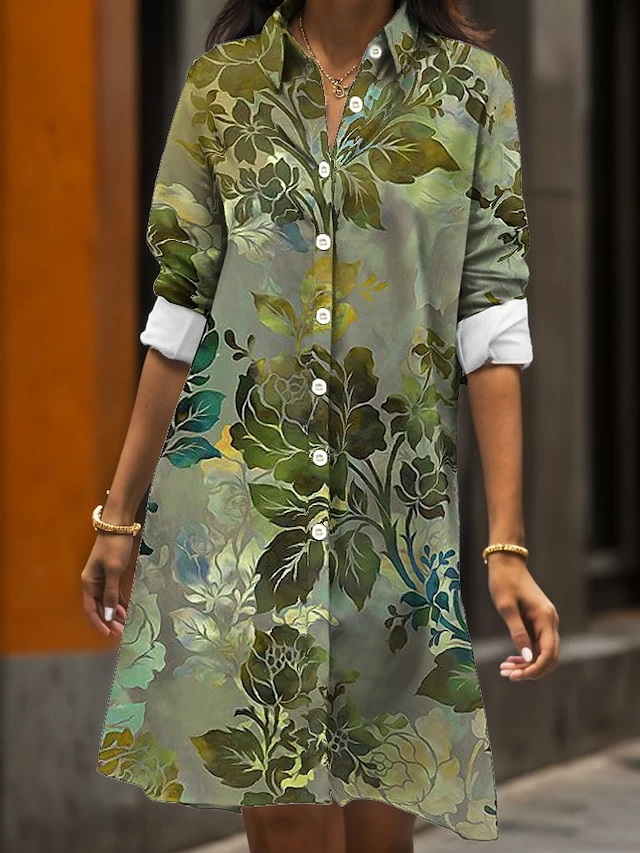 Women's Shirt Dress Casual Dress Midi Dress Outdoor Daily Date Polyester Fashion Modern Shirt Collar Button Pocket Long Sleeve Fall Winter 2023 Loose Fit ArmyGreen Rusty Red Lavender Floral S M L XL 7 Women's Shirt Dress Casual Dress Midi Dress Outdoor Daily Date Polyester Fashion Modern Shirt Collar Button Pocket Long Sleeve Fall Winter 2023 Loose Fit ArmyGreen Rusty Red Lavender Floral S M L XL - Image 5