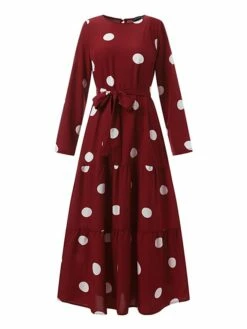 Women's Vintage Dress Kaftan Dress Polka Dot Dress Long Dress Maxi Dress Yellow Wine Navy Blue Long Sleeve Polka Dot Lace Up Spring Fall Winter Crew Neck Muslim Vacation Loose Fit 2023 S M L XL XXL -LIGHTINTHEBOX Shop jxvfhx1670928749329