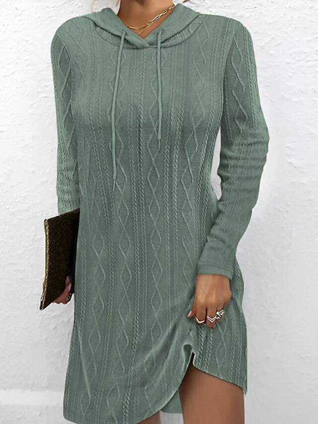 Women's Casual Dress Hoodie Dress Mini Dress Active Daily Outdoor Holiday Vacation V Neck Knit Solid Color Loose Fit Black Pink Brown S M L XL XXL 6 Women's Casual Dress Hoodie Dress Mini Dress Active Daily Outdoor Holiday Vacation V Neck Knit Solid Color Loose Fit Black Pink Brown S M L XL XXL - Image 4