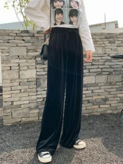 Women's Wide Leg Pants Trousers Baggy Full Length Pocket Baggy Micro-elastic High Waist Fashion Streetwear Party Street Peacock Blue Black S M Fall & Winter -LIGHTINTHEBOX Shop jywvcf1692602742082
