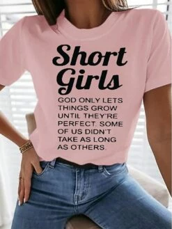 Women's T Shirt Tee 100% Cotton Black White Pink Text Print Short Sleeve Daily Weekend Basic Funny Round Neck Regular Fit Painting -LIGHTINTHEBOX Shop jyxhue1680227588528