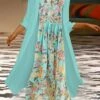 Women's Two Piece Dress Set Casual Dress Chiffon Dress Outdoor Daily Fashion Casual Print Maxi Dress Crew Neck 3/4 Length Sleeve Floral Loose Fit Pink Blue Summer Spring S M L XL XXL