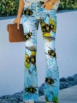 Women's Jeans Bootcut Flared Pants Full Length Faux Denim Print High Elasticity High Waist Fashion Streetwear Casual Daily 1 2 S M Fall & Winter -LIGHTINTHEBOX Shop jzmcsc1652342928160