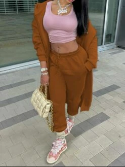Women's Tracksuit Pants Sets Pink Brown Solid Color Zipper Drawstring Long Sleeve Going Out Casual Daily Fashion Streetwear Hooded Loose Fit Spring Fall & Winter 7 Women's Tracksuit Pants Sets Pink Brown Solid Color Zipper Drawstring Long Sleeve Going Out Casual Daily Fashion Streetwear Hooded Loose Fit Spring Fall & Winter -LIGHTINTHEBOX Shop jzmzhx1694168042735