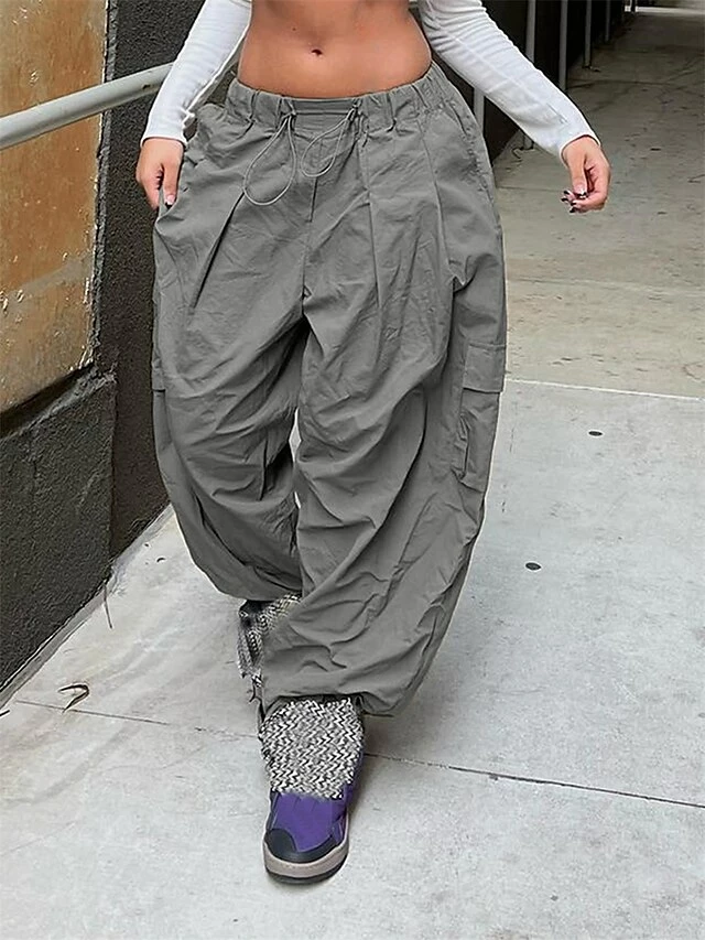 Women‘s Cargo Parachute pants Wide Leg Trousers Full Length Fashion Streetwear Street Daily Grey XS S Fall Winter 5 Women‘s Cargo Parachute pants Wide Leg Trousers Full Length Fashion Streetwear Street Daily Grey XS S Fall Winter - Image 3