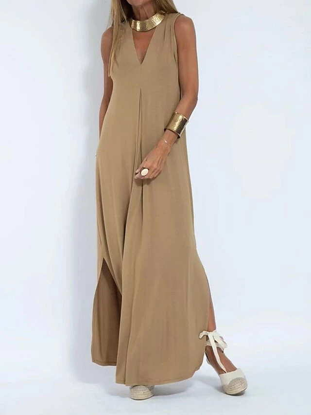 Women's Casual Dress Black Dress White Dress Long Dress Maxi Dress Ruched Split Outdoor Daily Vacation Fashion Modern V Neck Sleeveless 2023 Regular Fit Black White Green Color S M L XL XXL Size 5 Women's Casual Dress Black Dress White Dress Long Dress Maxi Dress Ruched Split Outdoor Daily Vacation Fashion Modern V Neck Sleeveless 2023 Regular Fit Black White Green Color S M L XL XXL Size - Image 3