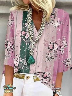 Women's Shirt Blouse Pink Red Blue Floral Print Half Sleeve Casual Holiday Basic V Neck Regular Fit Floral 6 Women's Shirt Blouse Pink Red Blue Floral Print Half Sleeve Casual Holiday Basic V Neck Regular Fit Floral -LIGHTINTHEBOX Shop kagkbh1683027754411